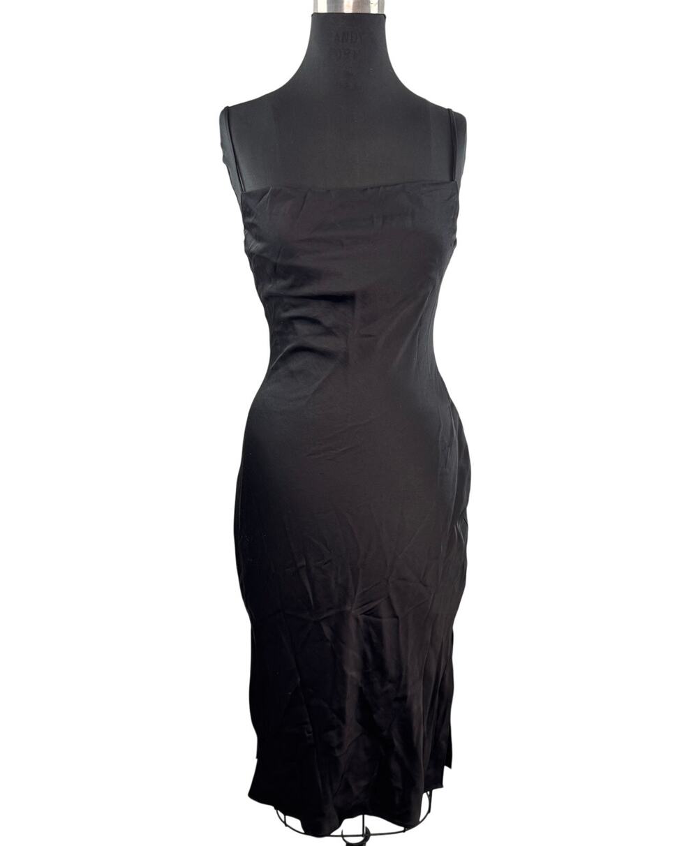 Express Black Slip Dress Silk Side Slit Square Neck Spaghetti Strap XS X-Small